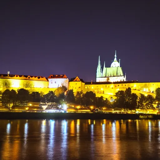 Prompt: ufo landing at the prague castle during the night, dslr 3 5 mm