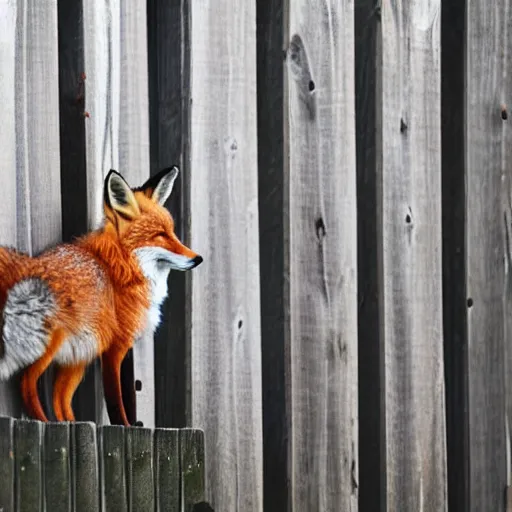 Image similar to one lone fox ontop a wooden fence