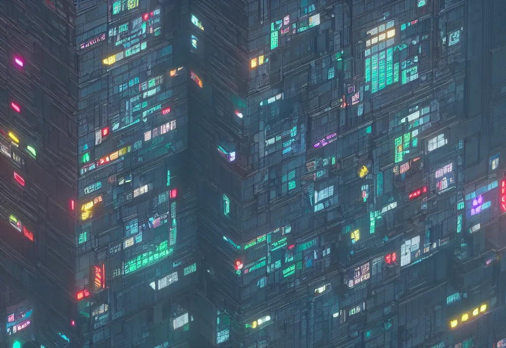 Image similar to a single giant cyberpunk building, magicavoxel cinematic lighting, 4k