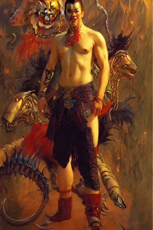 Image similar to fantasy, monster, character design, ming dynasty, colorful, painting by gaston bussiere, craig mullins, j. c. leyendecker, tom of finland