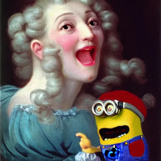 Image similar to helga pataki's teeth, soft rainbow, painting by francois boucher, sad minion eyes