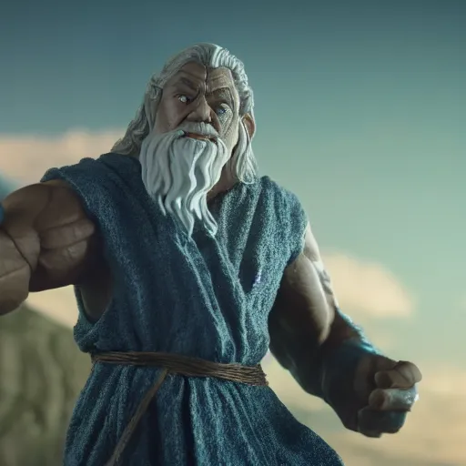 Image similar to film still of gandalf starring as the hulk, claymation, 8 k, hyperdetalied, cgsociety