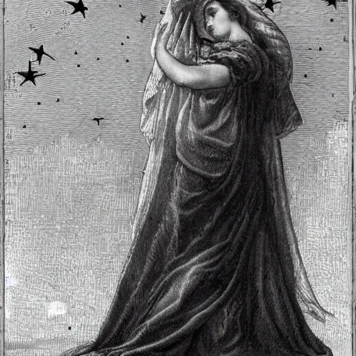 Image similar to hypatia looking at the stars in awe