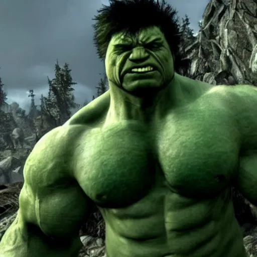 Image similar to the incredible hulk in skyrim