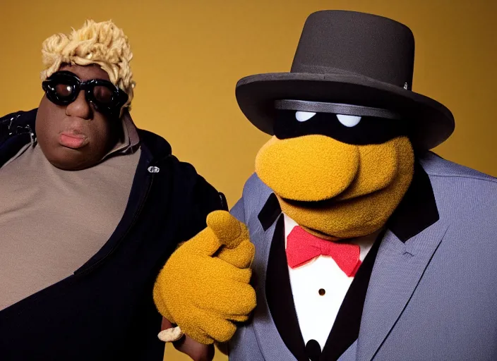 Image similar to biggie smalls in the muppets show, as a muppet