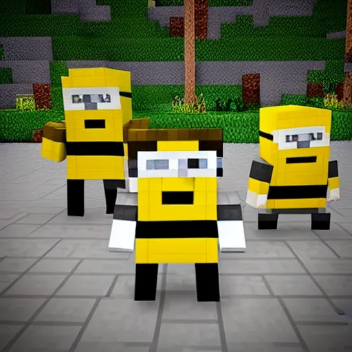 Image similar to “minions in Minecraft, UHD, hyperrealistic render”