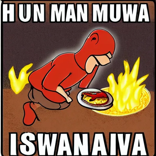 Prompt: hungry man eating lava