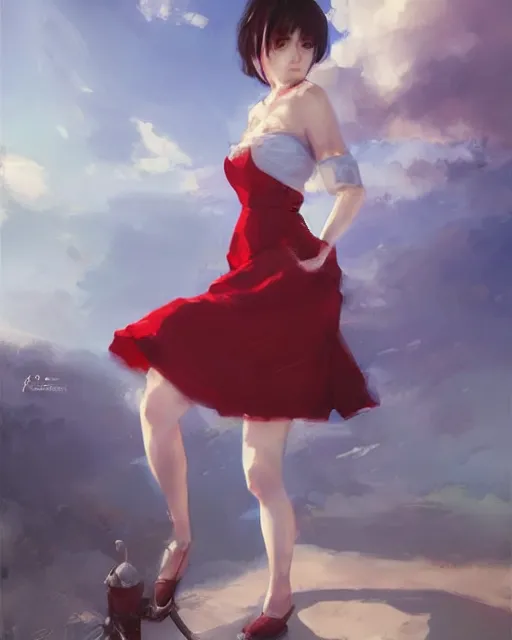 Prompt: elegant ada wong in a red cottagecore dress, portrait, illustration, rim light, top light, summer clear blue sky, perfectly shaded, soft painting, art by krenz cushart and wenjun lin