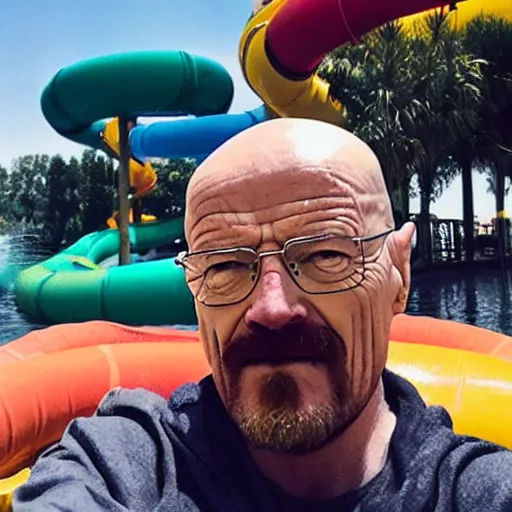 Image similar to Walter White selfie on water Park ride amusement Park
