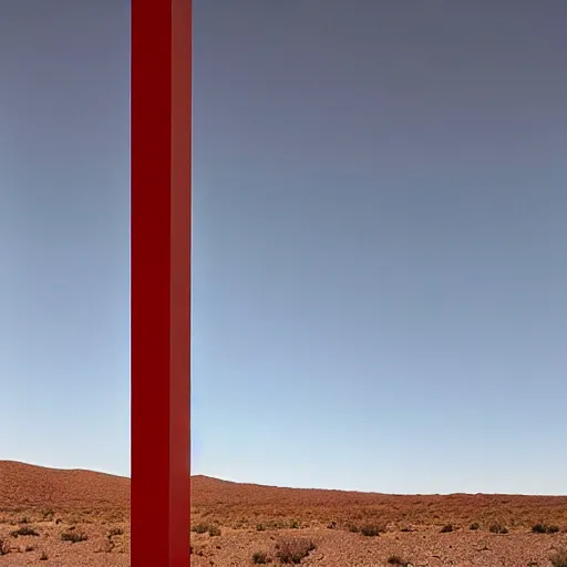 Prompt: installation sculptural building by ibrahim kamaraja and alberto burri, environmental sculpture extreme wide shot, red desert scrubland, sharp infinite focus