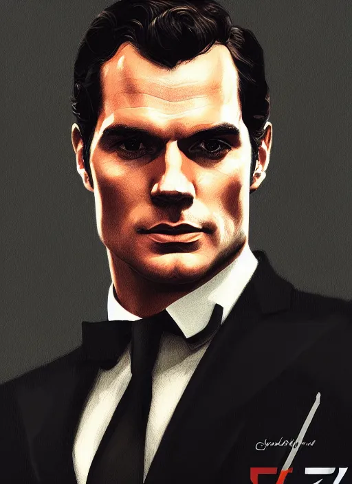 Image similar to portrait of henry cavill as james bond, casino, raining poker, key art, highly detailed, digital painting, artstation, concept art, cinematic lighting, sharp focus, illustration, art by artgerm and greg rutkowski and alphonse mucha