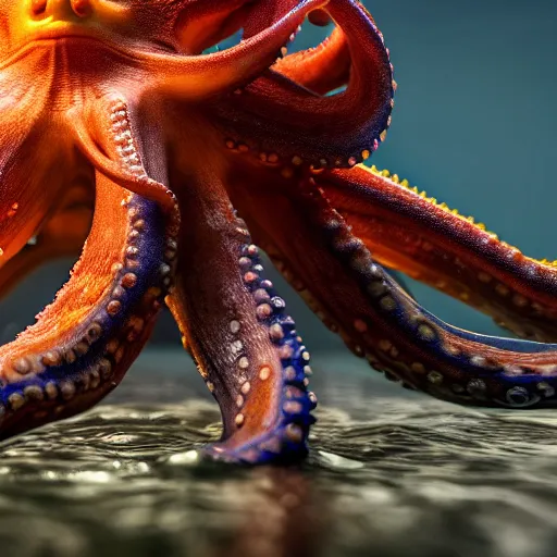 Image similar to A octopus in the ocean centered-photograph film still, tending on artstation dynamic action pose, National Geographic, insane detail, intricate, highly detailed, Zeiss Lens, DSLR photography, smooth, sharp focus, Unreal Engine 5, Octane Render, 85mm lens Redshift, depth of field 8K