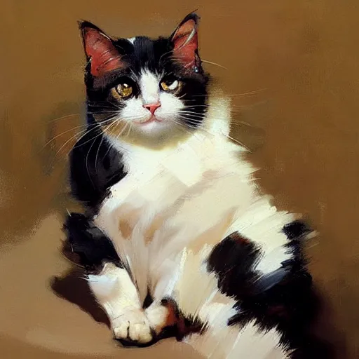 Prompt: greg manchess painting of of a cute cat, painting, trending on artstation, by huang guangjian and gil elvgren and sachin teng