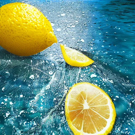 Image similar to wet, dripping lemon sunbathing on the beach, dslr, award winning, 8 k, octane beautifully detailed render, cold lighting, cinematic lighting, detailed photo, masterpiece, volumetric lighting, ultra realistic, highly detailed, high quality, lossless, photorealistic