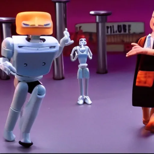 Image similar to dancing scene from pulp fiction recreated in robot chicken