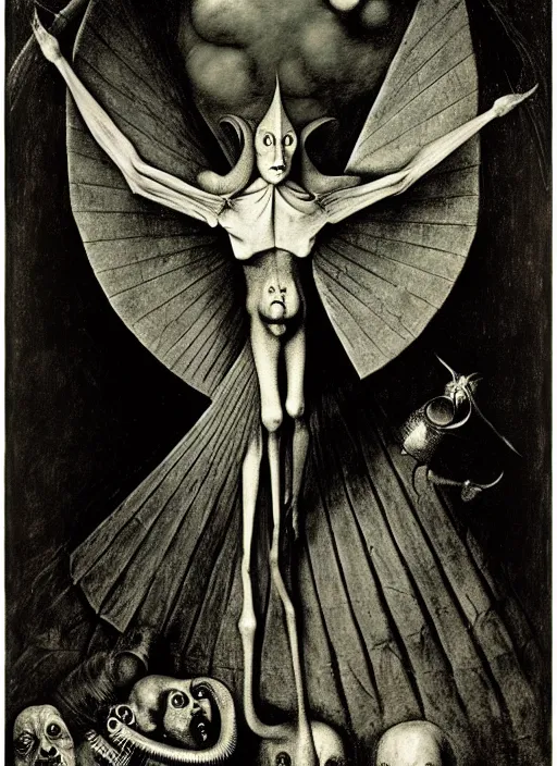 Image similar to photograph of mephistopheles by hieronymus bosch, joel peter witkin, misha gordin, gustave dore, matte painting