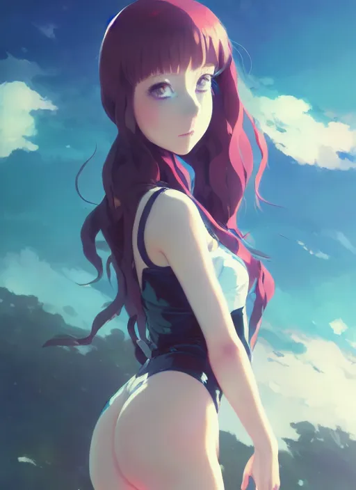 Image similar to portrait of cute girl in latex clothes, cloudy sky background lush landscape illustration concept art anime key visual trending pixiv fanbox by wlop and greg rutkowski and makoto shinkai and studio ghibli and kyoto animation