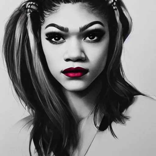 Image similar to “Zendaya, beautiful, like Harley Quinn, highly detailed, photorealistic portrait”