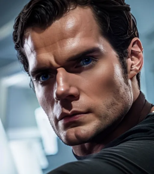 Image similar to A still of Henry Cavill as Mr. Fantastic from Fantastic Four, cinematic, sigma male, rule of thirds, perfect symmetry, highly detailed features, cinematic, studio lighting, by Ryan Meinerding