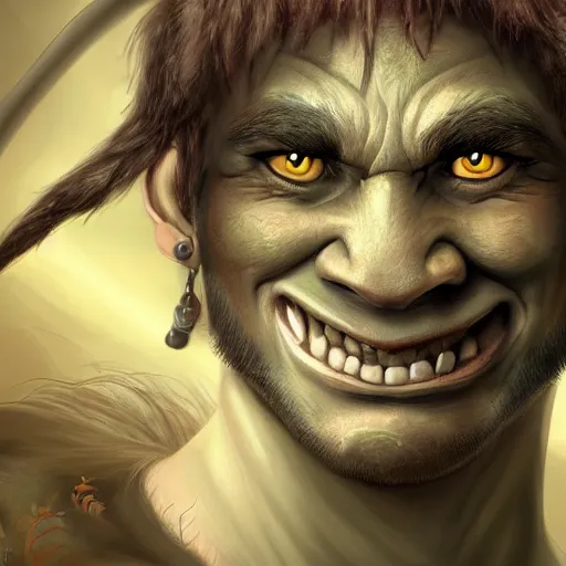 Image similar to a detailed portrait of a cute orc boy smiling, fantasy art illustration, incredibly highly detailed and realistic, 8 k, sharp focus