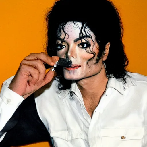 Image similar to Michael Jackson smoking a joint, 8k, realistic, extreme details, detailed, sharp