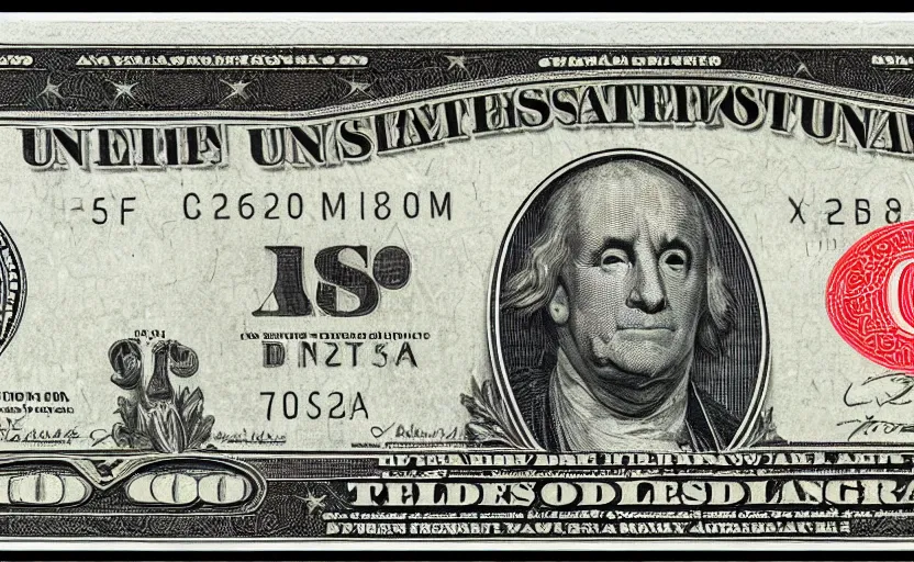 Image similar to rectangular photograph of negative one dollar u. s. currency note featuring former president trump