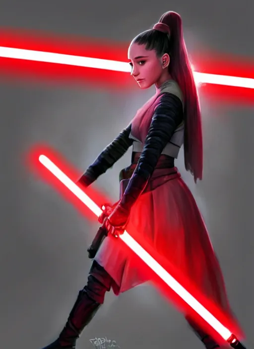 Image similar to Photo of Ariana Grande with a red lightsaber, Star Wars concept art, trending on artstation, dramatic lighting, photo-realistic