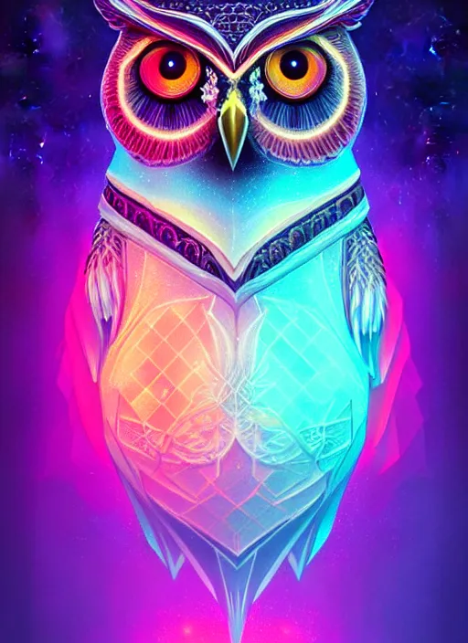 Image similar to symmetry!! product render poster vivid colors divine proportion owl, ice and snow, glowing fog intricate, elegant, highly detailed, digital painting, artstation, concept art, smooth, sharp focus, illustration,