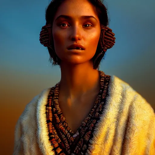 Image similar to photographic portrait of a stunningly beautiful renaissance tribal sherpa female in soft dreamy light at sunset, contemporary fashion shoot, by edward robert hughes, annie leibovitz and steve mccurry, david lazar, jimmy nelsson, breathtaking, 8 k resolution, extremely detailed, beautiful, establishing shot, artistic, hyperrealistic, beautiful face, octane render