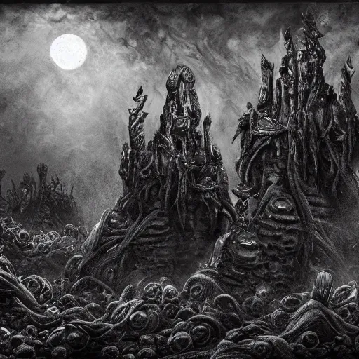 Image similar to charcoal reefs of the chaos realm, in the style of alejandro mirabal, dramatic, tragic, intricate, detailed, beautiful, 8 k resolution