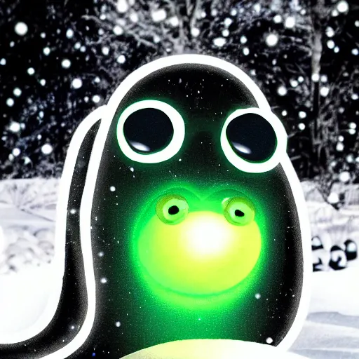 Prompt: a photo of a cartoon worm mascot made out of glowing white crystals wearing a black hoodie with a scary face