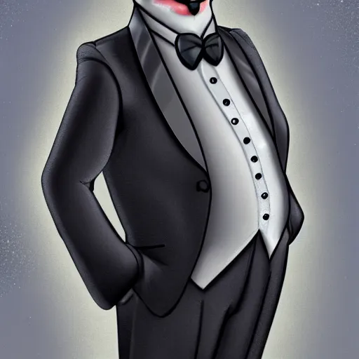 Image similar to photorealistic cat man wearing a tuxedo. hyperdetailed photorealism, 1 0 8 megapixels, cinematic lighting