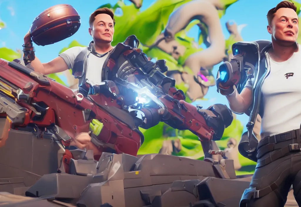 Image similar to elon musk as a fortnite character, cinematic, detailed