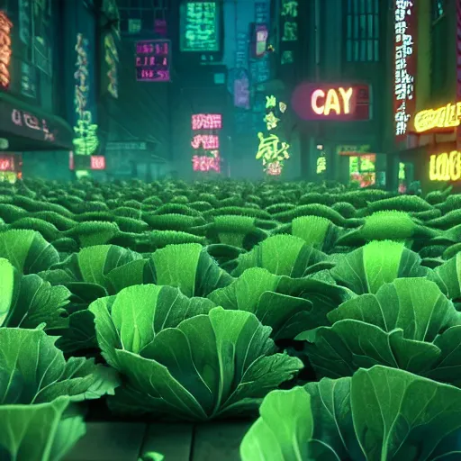 Image similar to cabbage city, acid render very cute money cabbage, leaves as dollars!! glow, light kale! incorporated speakers!, cyberpunk highly detailed, unreal engine cinematic smooth, in the style of blade runner & detective pikachu, hannah yata charlie immer, moody light, low angle, uhd 8 k, sharp focus