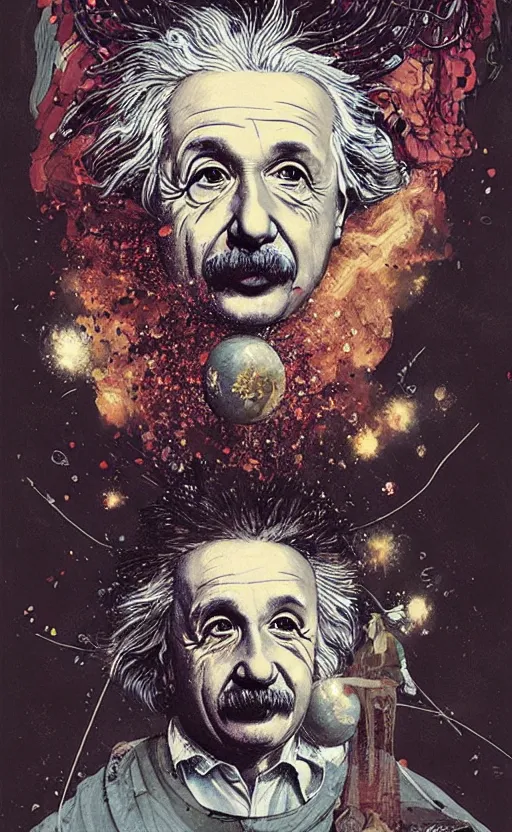 Image similar to einstein, eun emerging from renaissance italy into a cyberpunk mutiversal realm by conrad roset, nicola samuri, dino valls, m. w. kaluta, jakub rebelka, rule of thirds, seductive look, beautiful