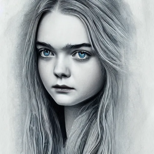 Image similar to professional painting of Elle Fanning in the style of Gustav Bauman, head and shoulders portrait, symmetrical facial features, smooth, sharp focus, illustration, intricate, stormy weather, extremely detailed masterpiece,