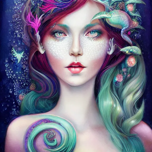 Prompt: Portrait with mermaid scales Inspired by Anna Dittman, cinematic