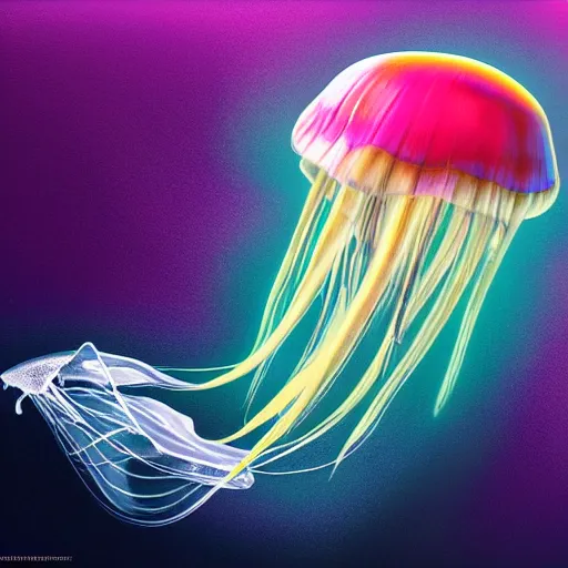 Image similar to a jellyfish, trending on cgsociety, abstract illusionism, global illumination, iridescent, holographic