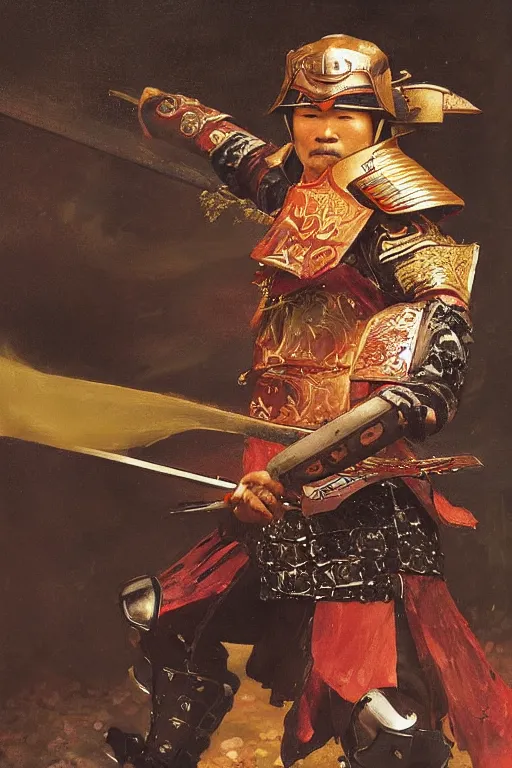 Prompt: close up of a fantasy samurai general in full armor on a battlefield during edo period, by vladimir volegov and alexander averin and delphin enjolras and daniel f. gerhartz