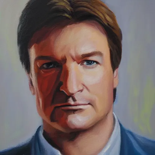 Prompt: A portrait of Nathan Fillion , oil painting