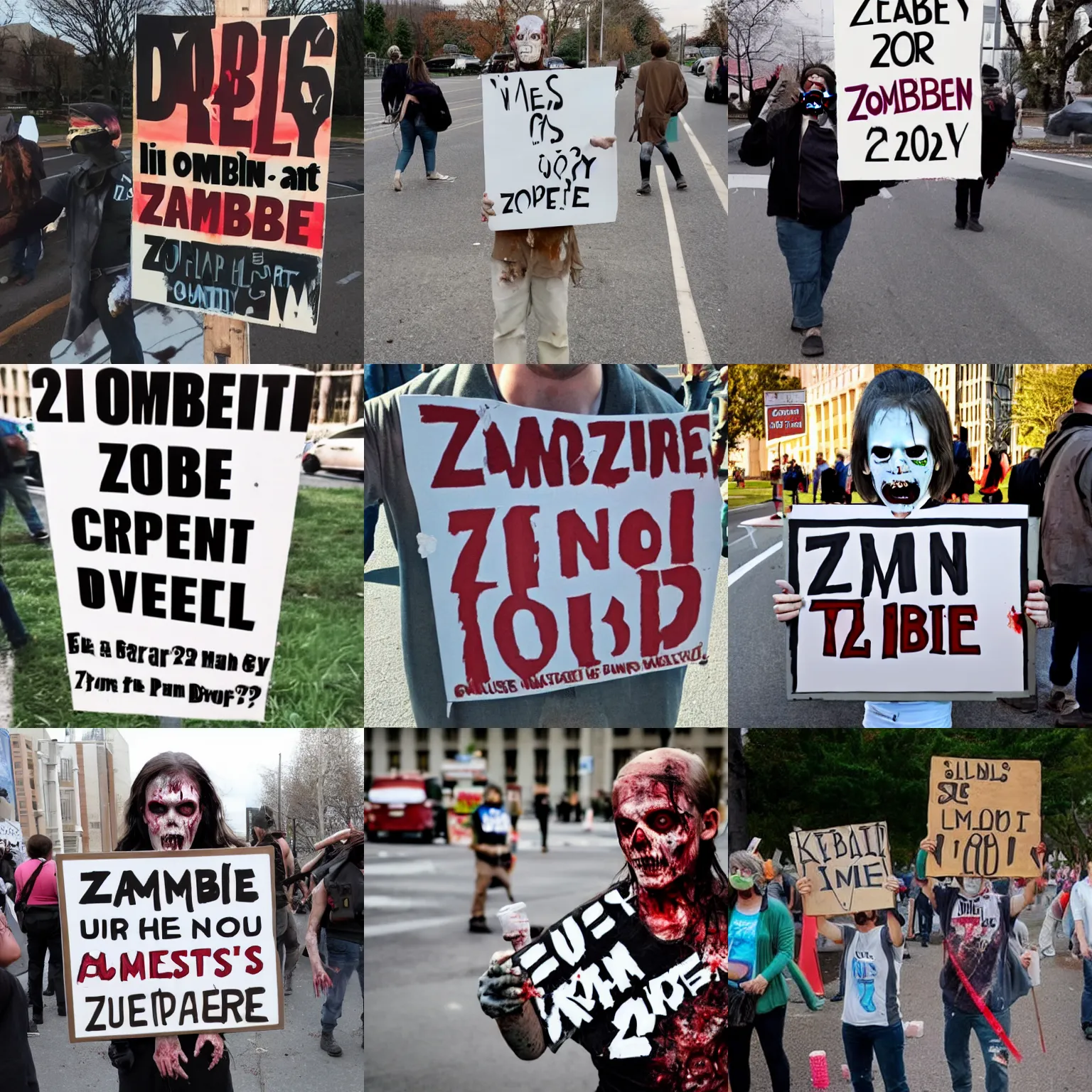 Prompt: zombie protester sign of 2 0 2 0
