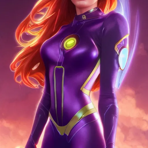 Image similar to ultra realistic illustration, bella thorne as starfire anime, intricate, elegant, highly detailed, digital painting, artstation, concept art, smooth, sharp focus, illustration, art by artgerm and greg rutkowski and alphonse mucha and wlop