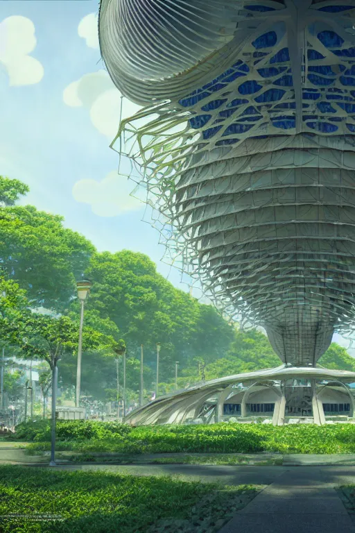 Image similar to expo 6 7 pavillion, solarpunk, studio ghibli, jean - baptiste monge, octane render, 4 k, symmetry