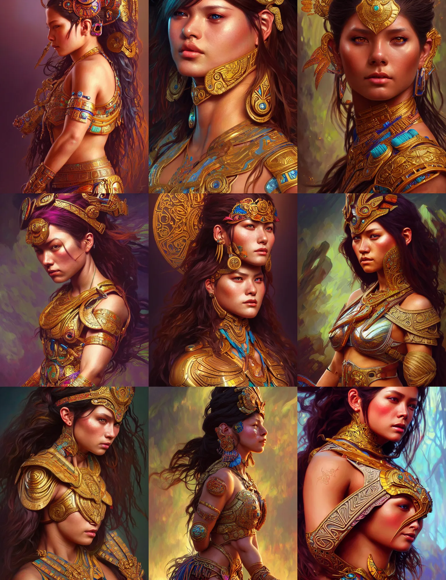 Prompt: ultra realistic illustration, beautiful female mayan warrior, intricate, highly detailed, digital painting, fantasy, artstation, cgnode, concept art, smooth, sharp focus, dramatic lighting, colorful, art by artgerm and wlop and alphonse mucha