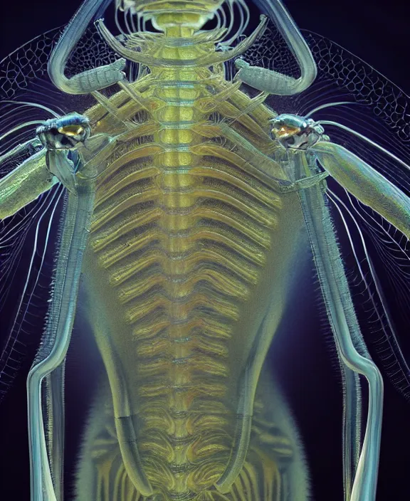 Prompt: opulent transparent clear see - through image of insects, biology, fractal, neon lights, clean medical environment, ultra realistic, concept art, art nouveau, photorealistic, octane render, 8 k, unreal engine. art by hr giger and nori inoguchi and sam kaplan and zachary goulko and christopher marley and artgerm