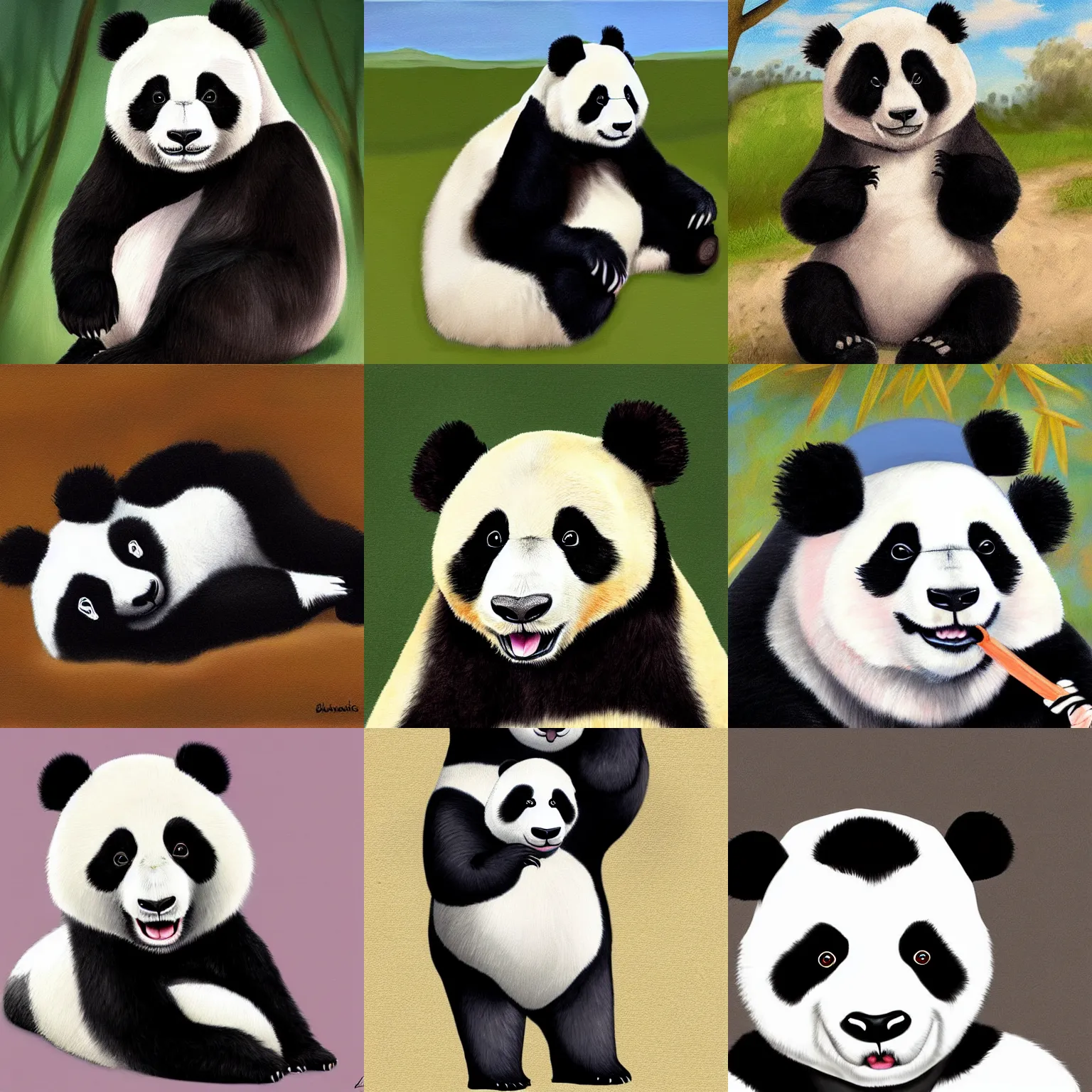 Prompt: A cute giant panda, full body portrait, digital oil painting, cartoon, Addams, Charles