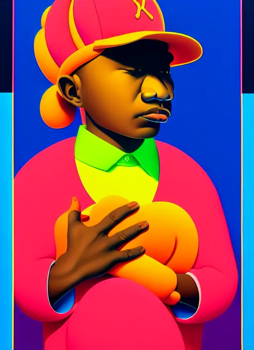 Prompt: rapper by shusei nagaoka, kaws, david rudnick, airbrush on canvas, pastell colours, cell shaded, 8 k