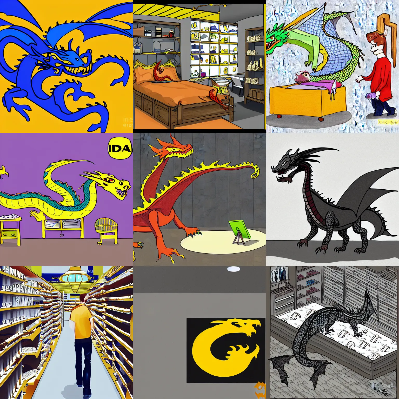 Prompt: a dragon shopping for a bed in an ikea store,digital art