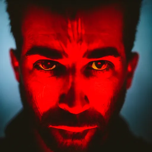 Image similar to a man with red glowing eyes