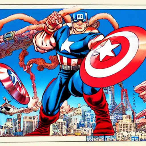 Prompt: captain American, painted by Akira Toriyama - wide shot